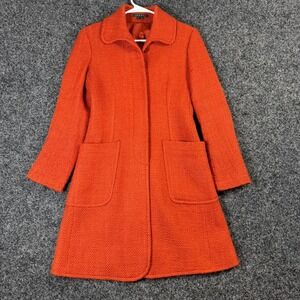 Theory Orange Textured Wool Blend Button Front Coat Size P